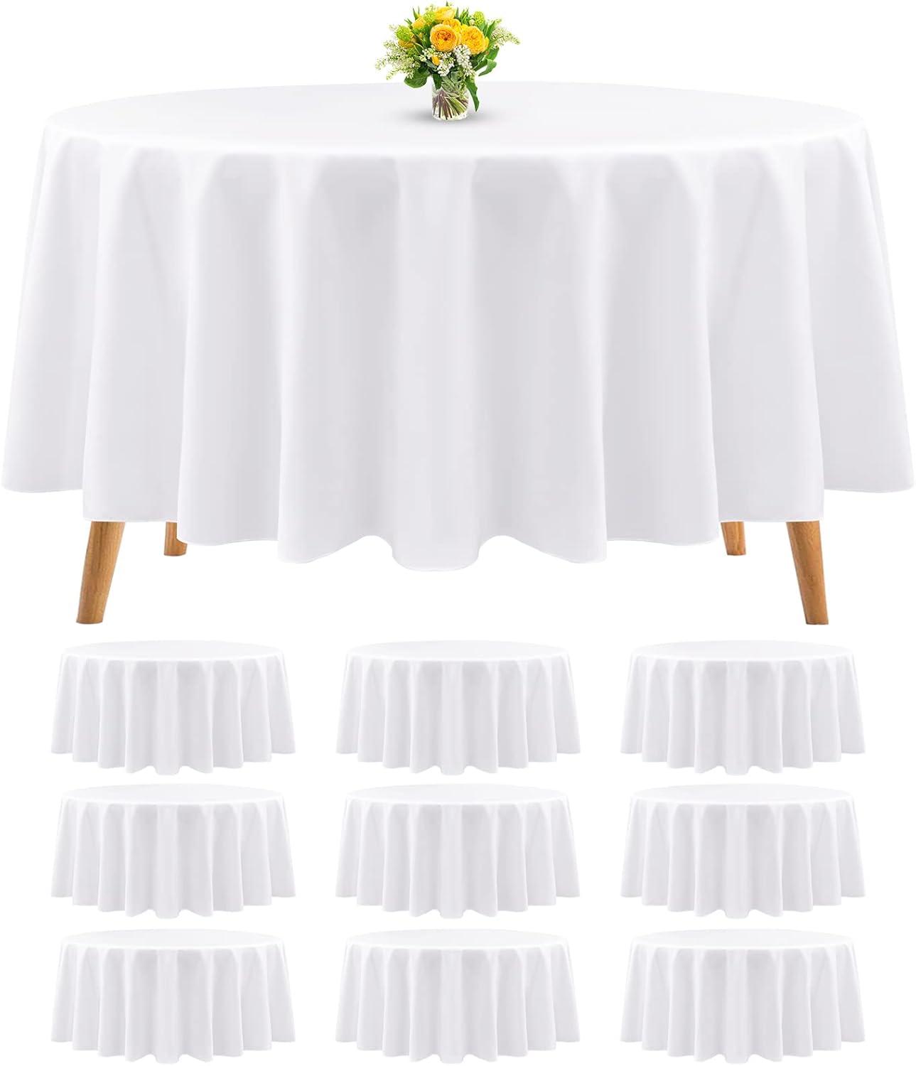 Hokku Designs 10 Packs Premium Round Tablecloth 90 Inch White Polyester Table Cloth Bulk Washable Polyester Fabric Tablecloths Table Cover For Wedding Party Banquet Buffet Table Holiday Dinner (White, 90 Inch)