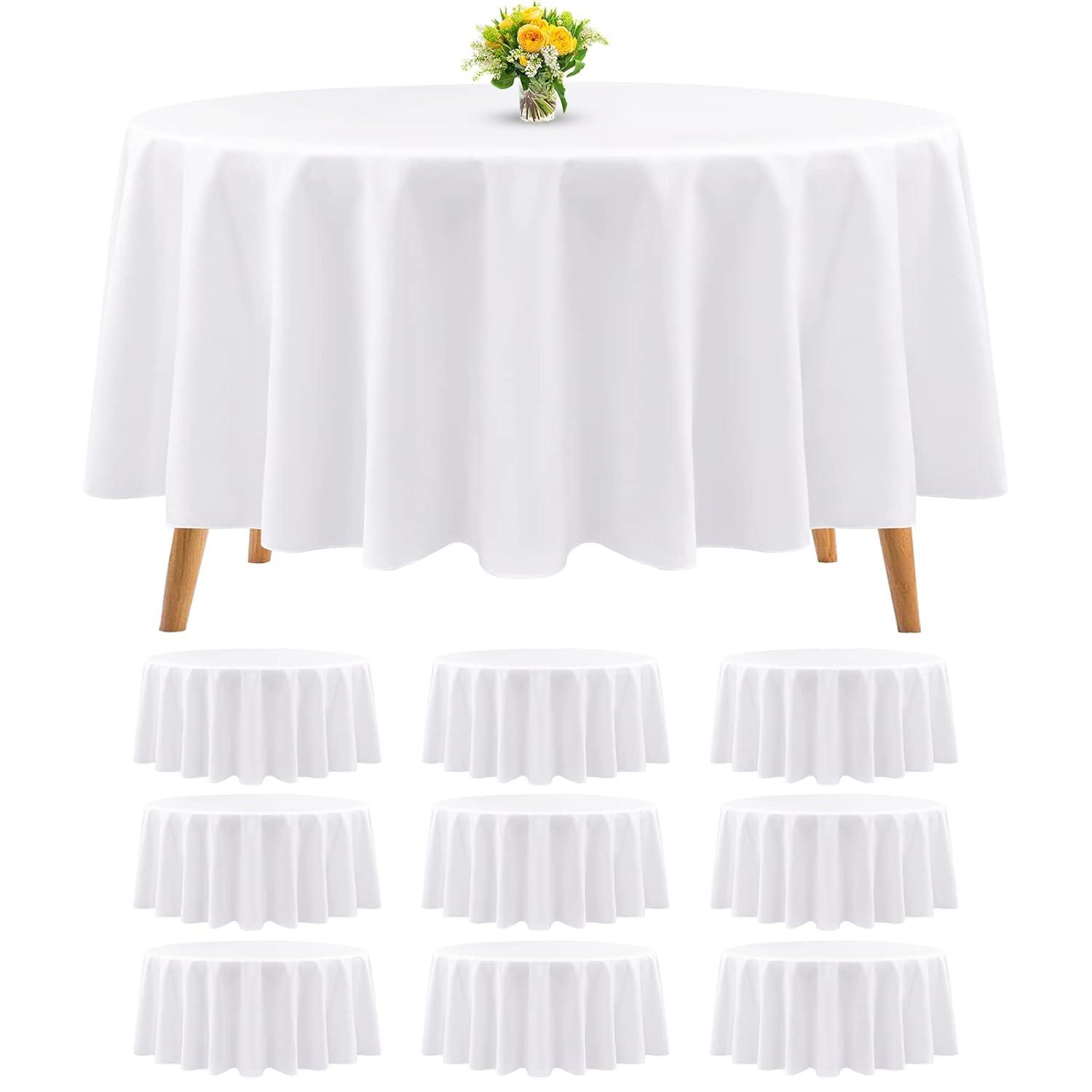 Hokku Designs 10 Packs Premium Round Tablecloth 90 Inch White Polyester Table Cloth Bulk Washable Polyester Fabric Tablecloths Table Cover For Wedding Party Banquet Buffet Table Holiday Dinner (White, 90 Inch)