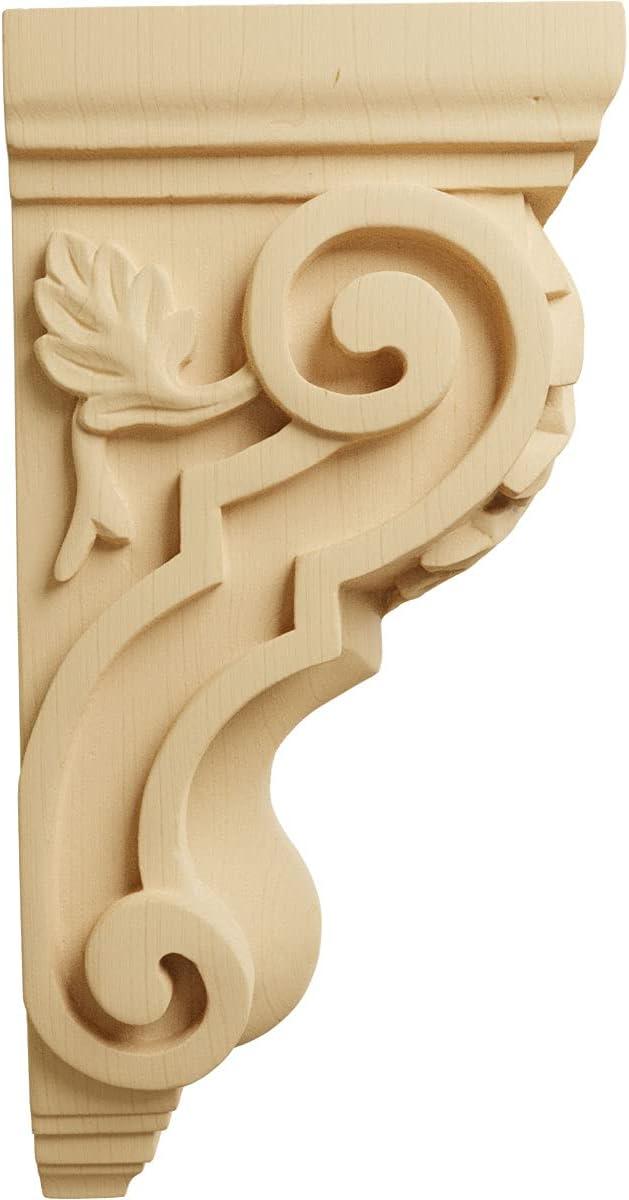Ekena Millwork 4 1/2"W x 5"D x 10"H Medium Traditional Acanthus Corbel, Alder