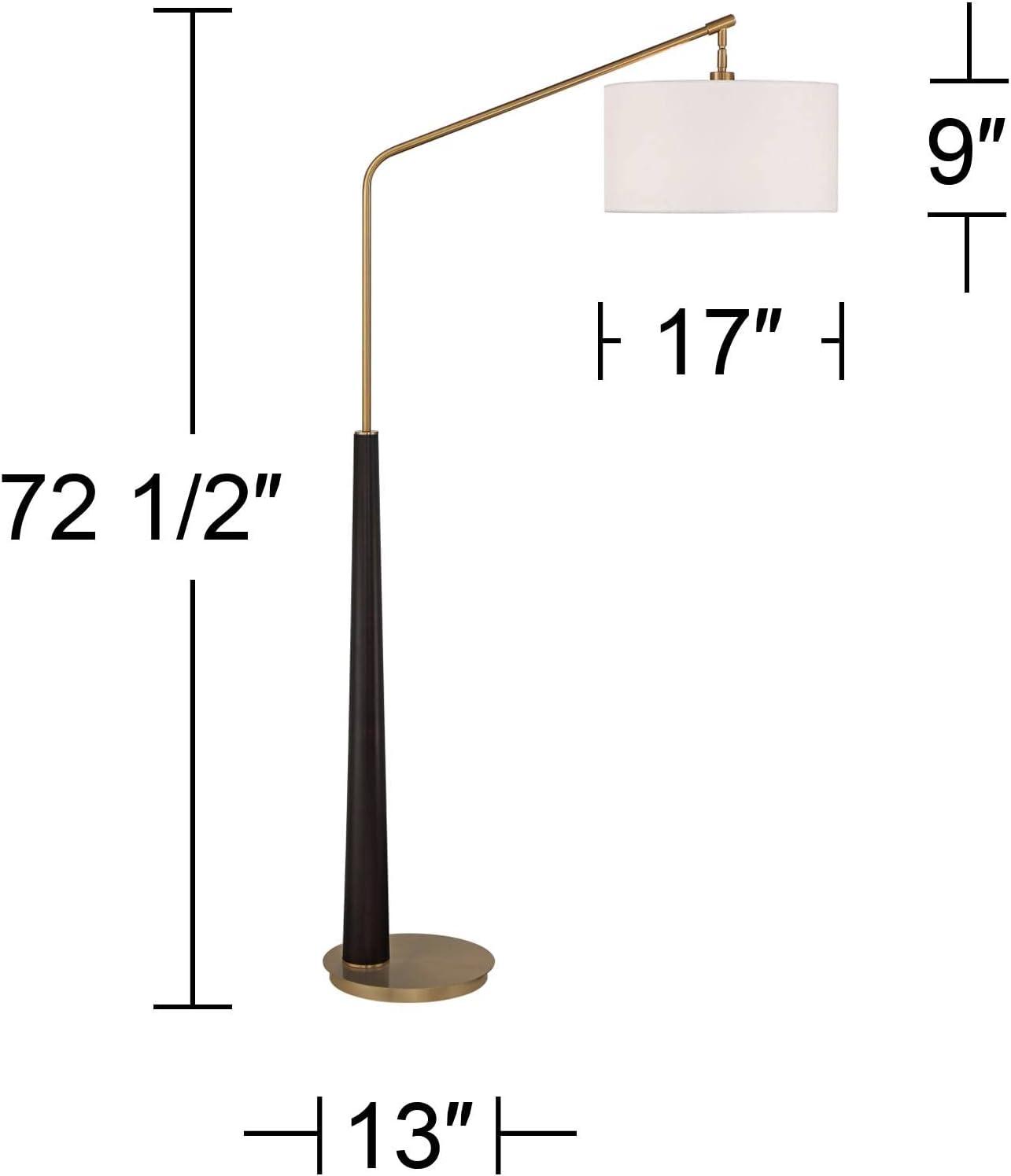 Possini Euro Design Mid Century Modern Arc Floor Lamp 72 1/2" Tall Espresso Warm Gold Metal White Linen Drum Shade for Living Room