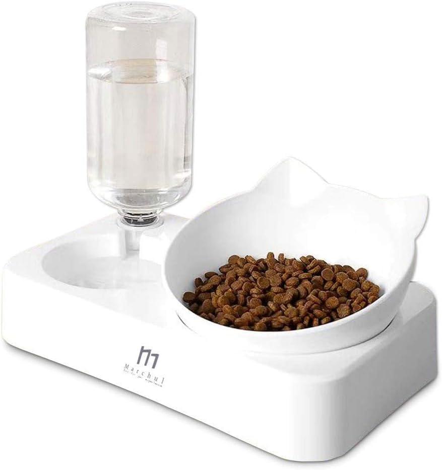 Marchul Tilted Cat Bowl Set for Food and Water, Food Feeding Raised Dishes for Puppies