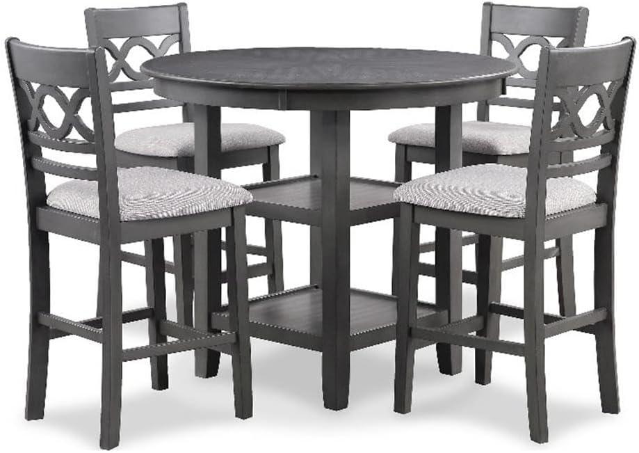 Gray Counter Height 5-Piece Dining Set with Round Table and 4 Chairs