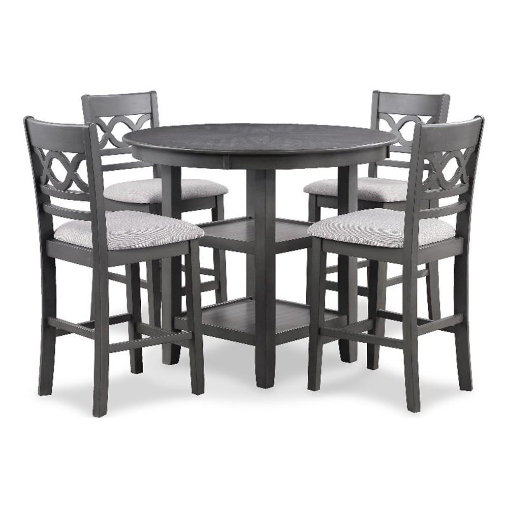 Gray Counter Height 5-Piece Dining Set with Round Table and 4 Chairs
