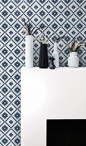 Navy Blue Southwest Tile Peel and Stick Wallpaper