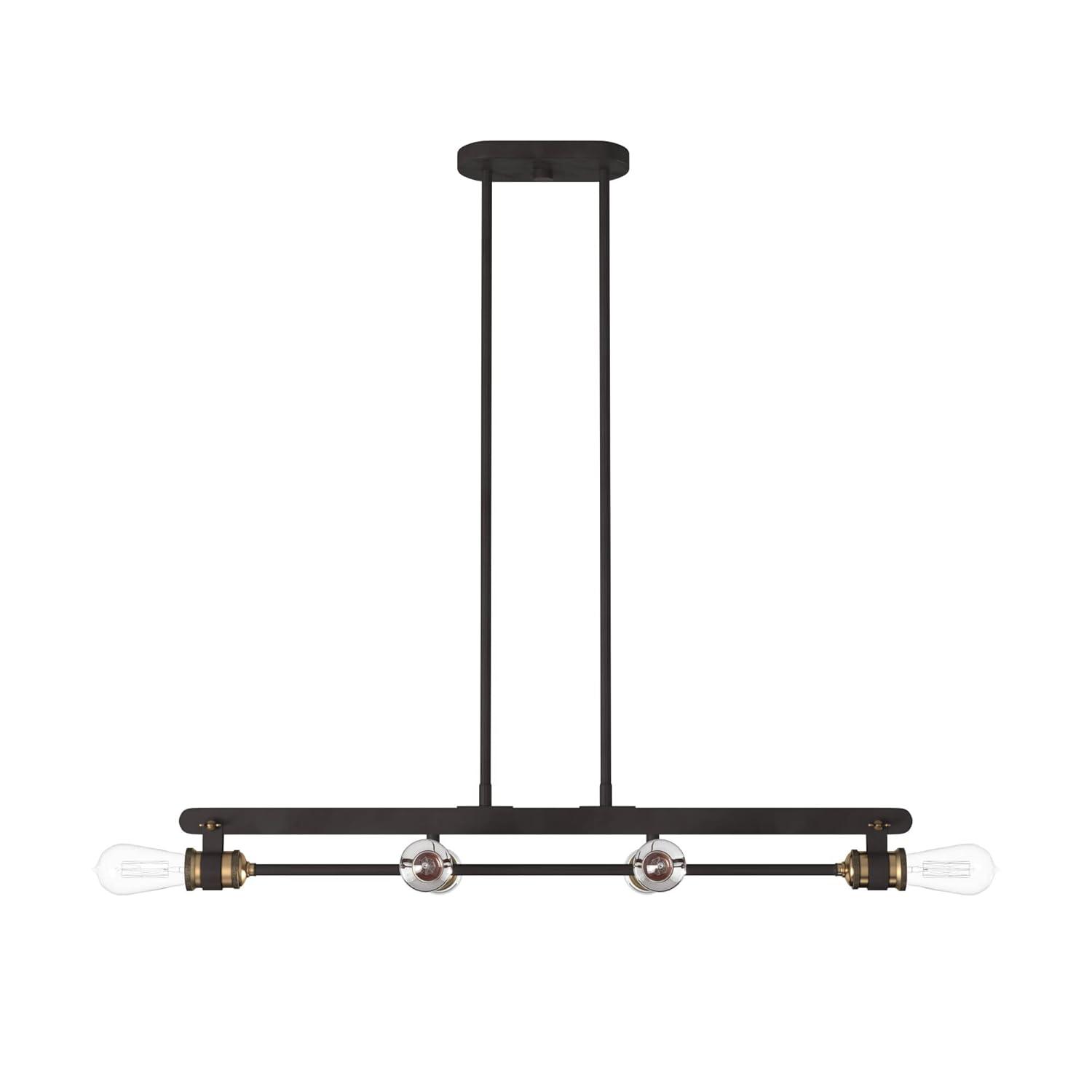 Vintage Bronze and Brass 6-Light Linear Chandelier