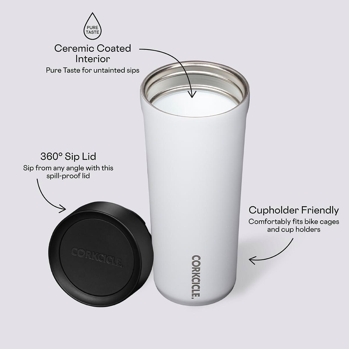 Corkcicle 17 oz Commuter Cup, Spill-Proof, Triple Insulated, Gloss White
