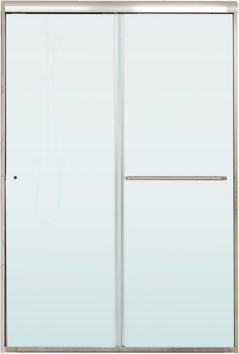 Brushed Nickel Semi-Frameless Sliding Shower Door with Clear Glass