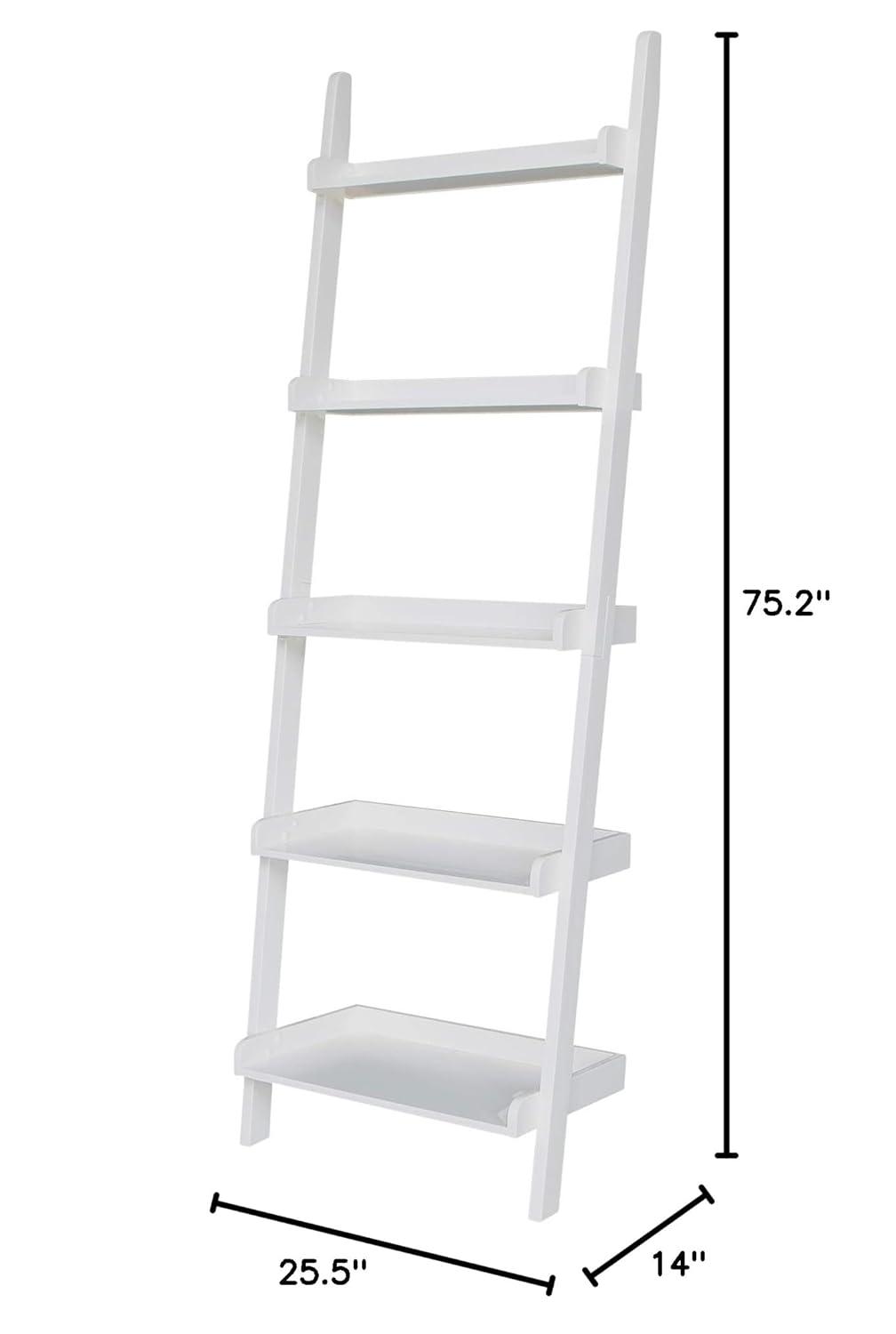 75.5" 5 Tier Solid Wood Leaning Bookshelf White - International Concepts