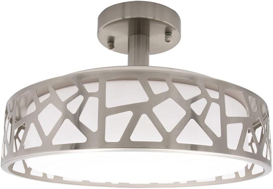 Satin Nickel 14" LED Semi-Flush Ceiling Light with Acrylic Drum