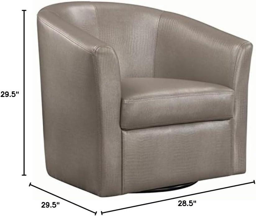 Champagne Gray Faux Leather Swivel Barrel Chair