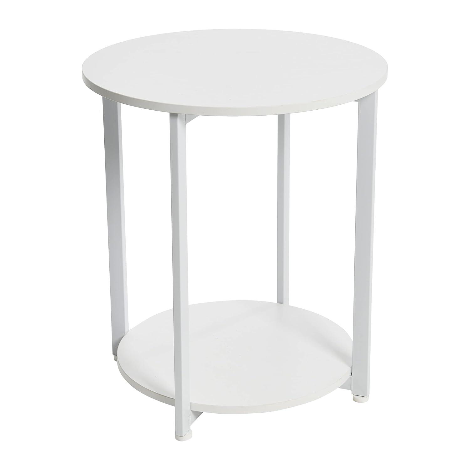 Household Essentials Jamestown Round End Table White: Modern Minimalist, Iron Frame, Particle Board Top