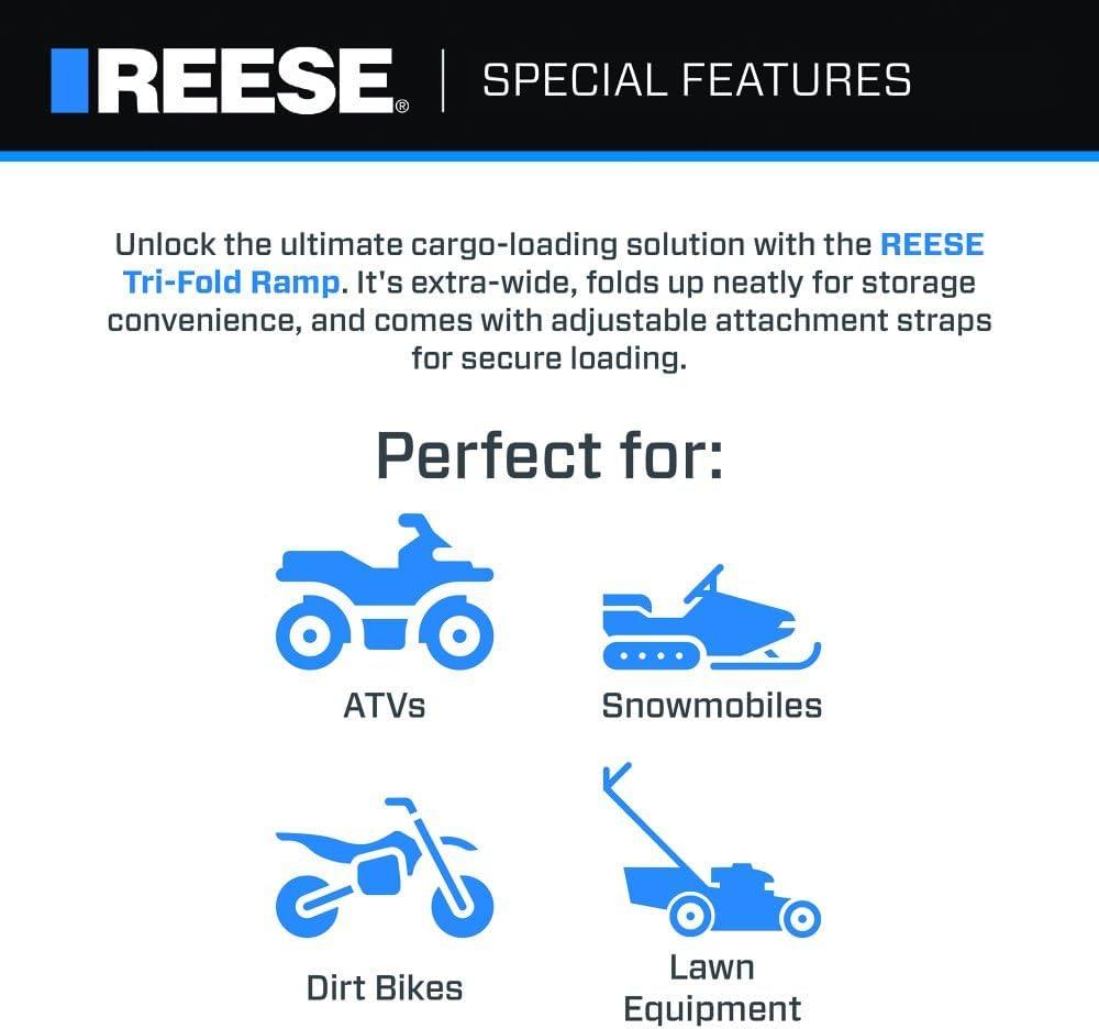 REESE 11272200 Tri-fold Aluminum Utility Ramp for ATVs, Snowmobiles, Dirt Bikes, Lawn Equipment, 45 Inch x 69 Inch, 1,600 lbs. Capacity