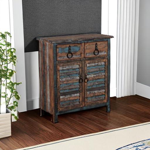 Powell Calypso Rustic 2-Door Wood Indoor Console Table with 2 Drawers, Multicolor