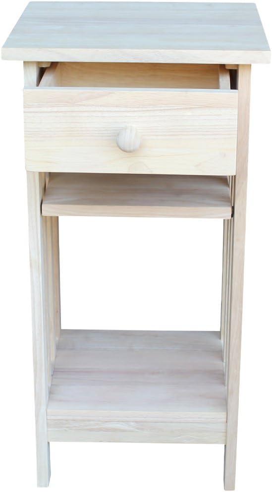 International Concepts Mission Telephone Stand Unfinished : Hardwood Accent Table with Drawer & Fixed Shelf