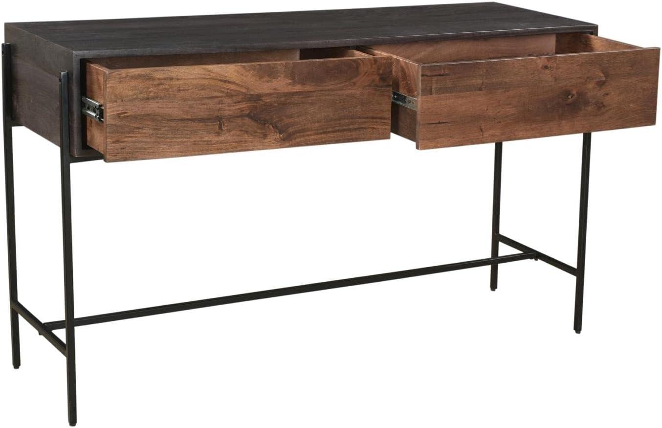 Tobin 54'' Gray and Brown Solid Mango Wood Console Table with Storage