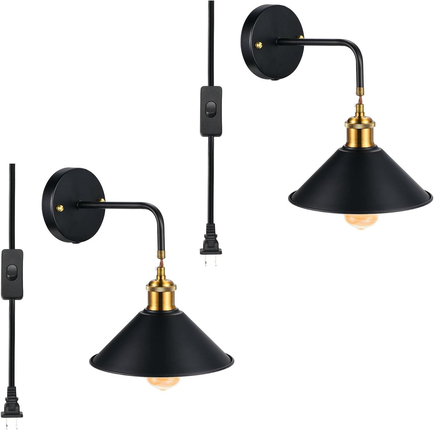 Uxcell Plug in Wall Sconces Wall Sconce Lighting Wall Lamp with Switch for Bedside, Back 2 Pack