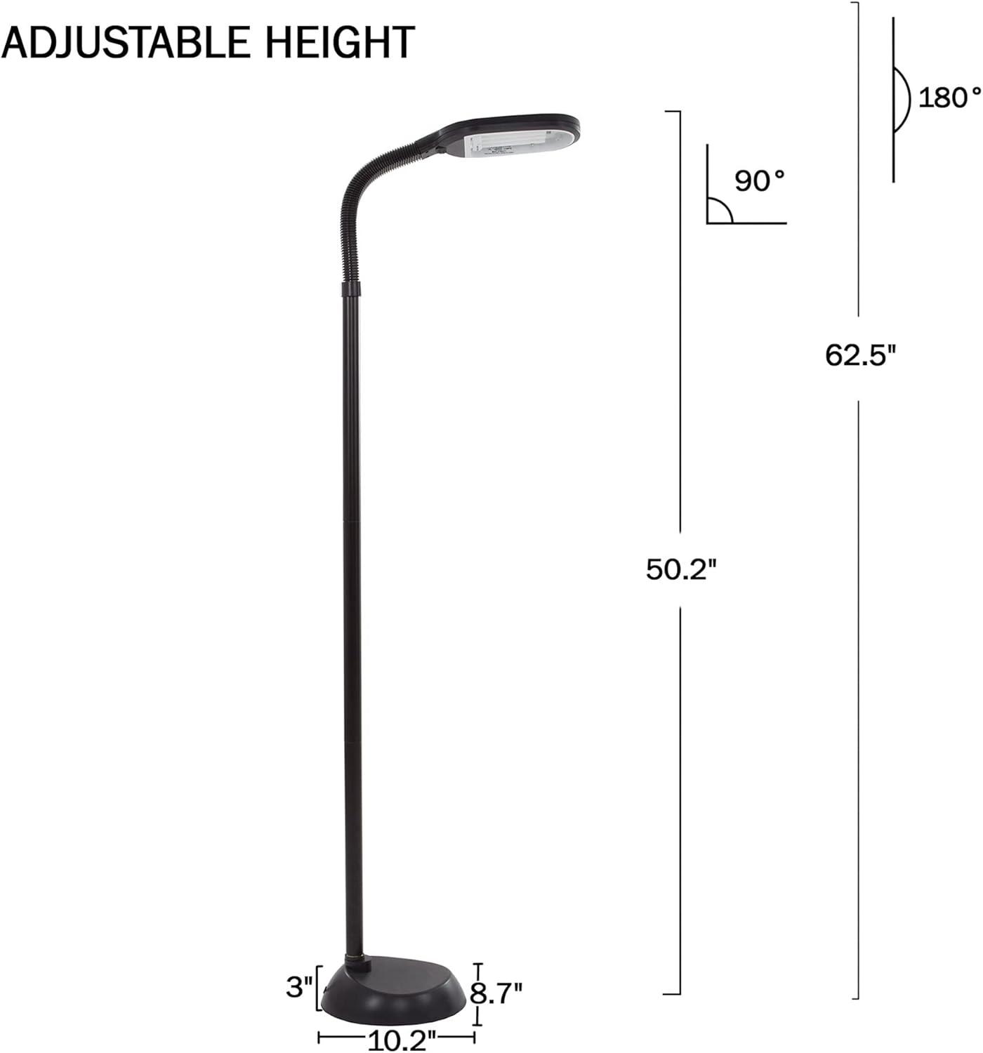 Lavish Home Natural Sunlight Floor Lamp with Bendable Neck  60 Inch (Black)