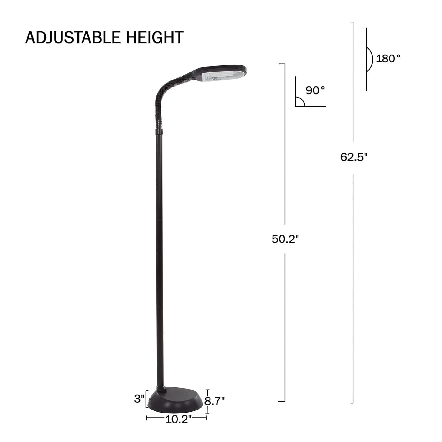 Lavish Home Natural Sunlight LED Floor Lamp with Bendable Neck 60 Inch (Black)