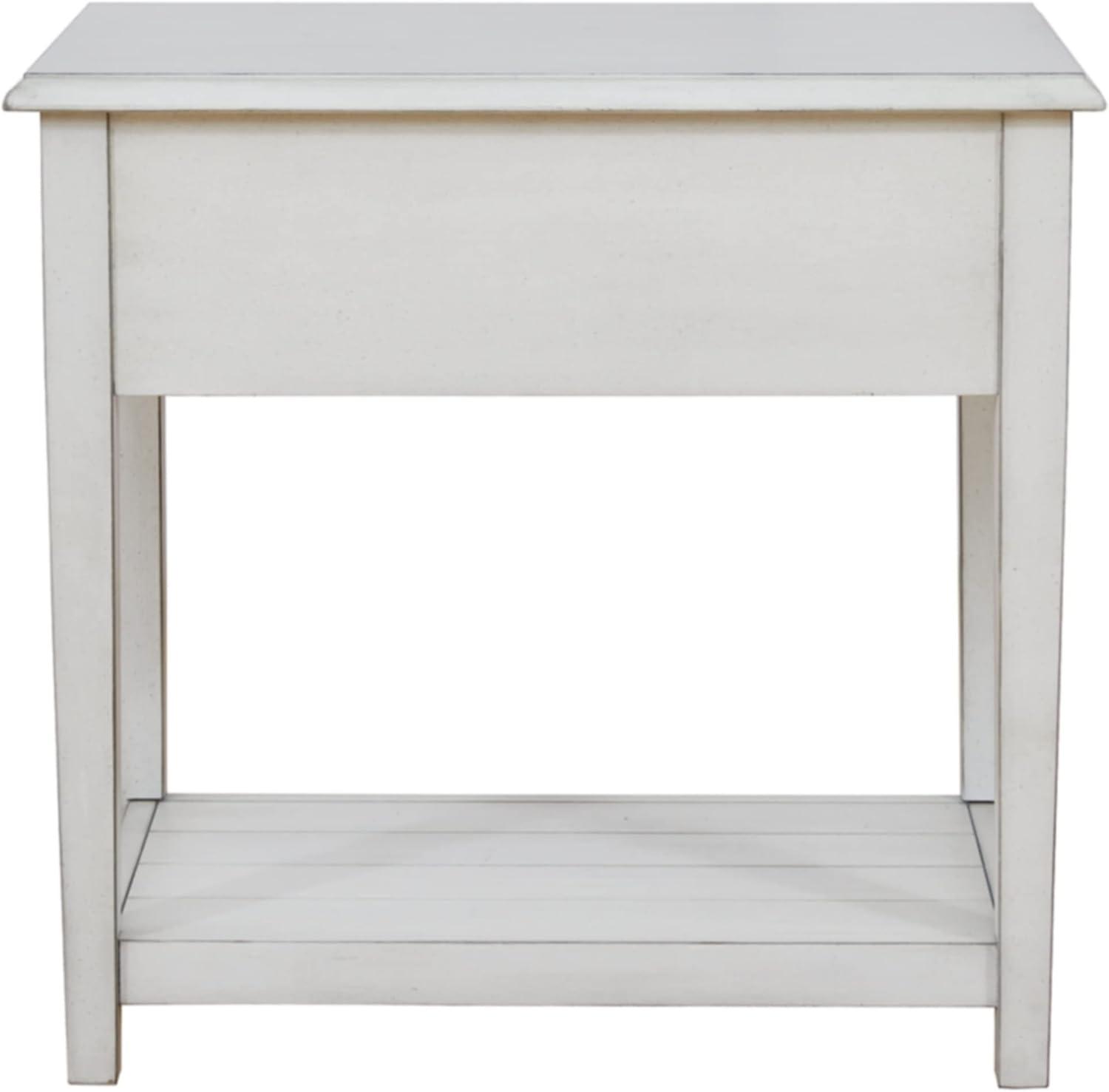 White Rectangular Wood End Table with Storage Drawer