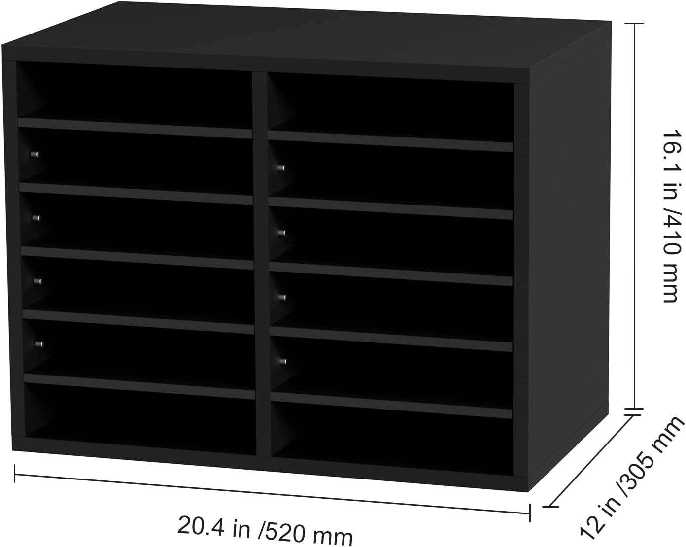 Black Wood 12-Compartment Adjustable Literature Organizer