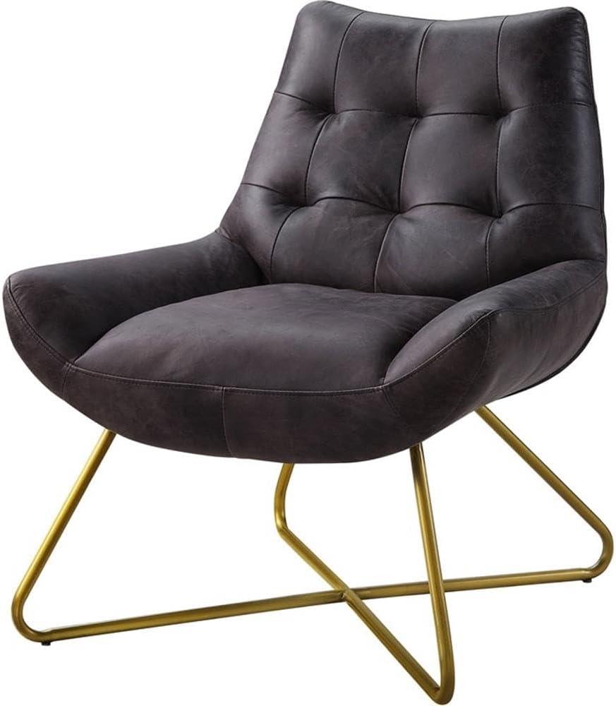 31" Dhalsim Accent Chair Antique BlackTop Grain Leather - Acme Furniture: No Assembly, Spot Clean, Wood Frame, Armless Design