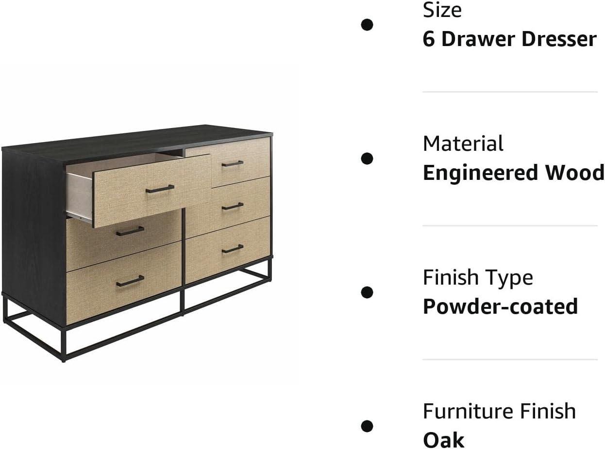 Kelly Faux Rattan 6 Drawer 53.62" W Dresser
