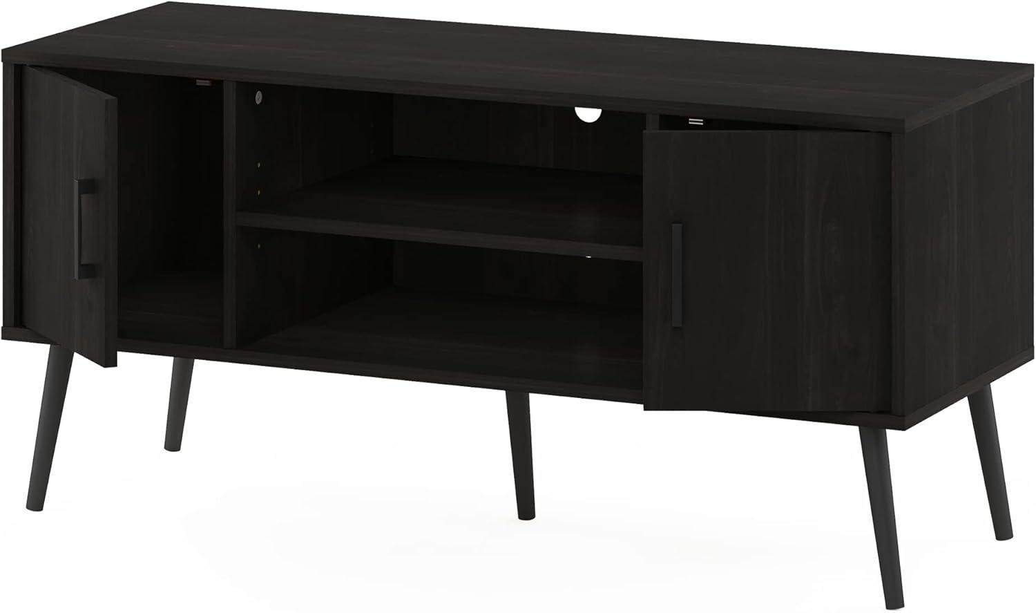 Furinno Mid-Century TV Stand Entertainment Media Console w/2 Cabinets&Open Storage Shelves for TVs up to 50",Espresso