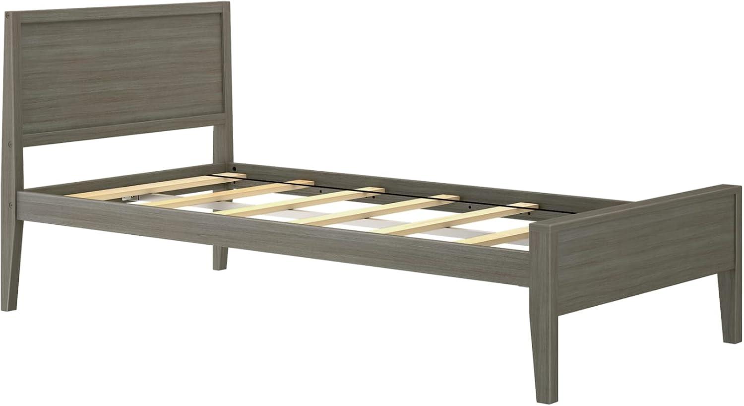 Max & Lily Twin Bed Frame, Solid Wood Classic Platform Bed with Panel Headboard for Kids