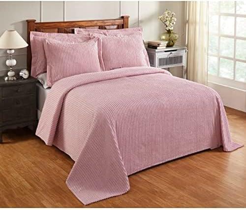 Better Trends 100% Cotton Queen Bedspread – Soft & Cozy Classic Stripe Coverlet, Machine Washable (102" x 110", Pink) Jullian Collection