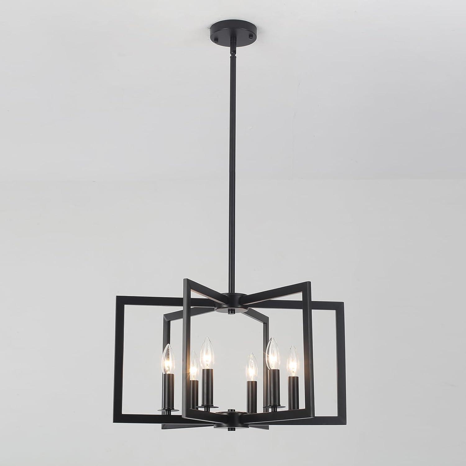 Black Geometric Metal 6-Light Candle Chandelier