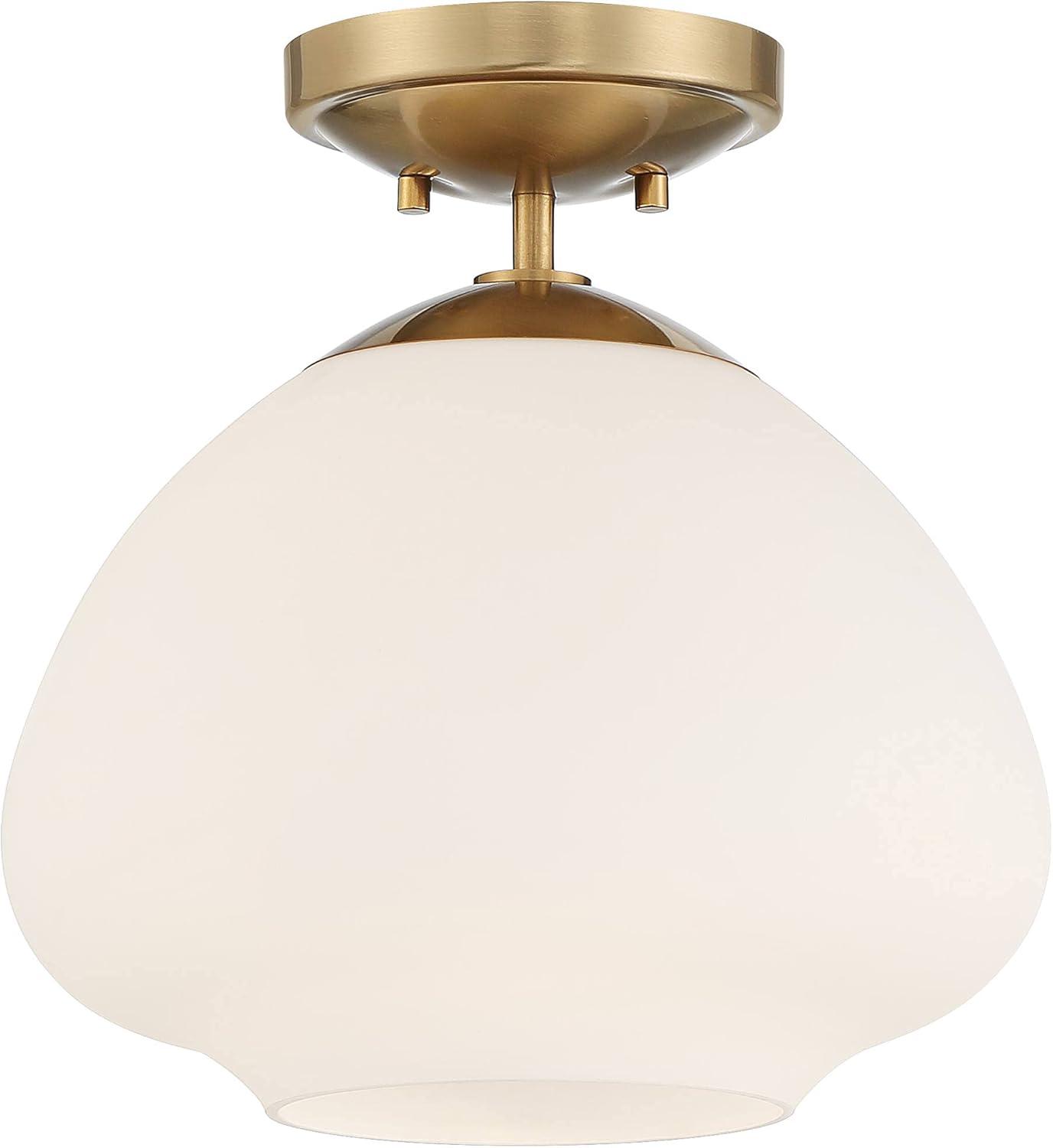 16'' Warm Brass Opal Glass Modern Semi-Flushmount Ceiling Light