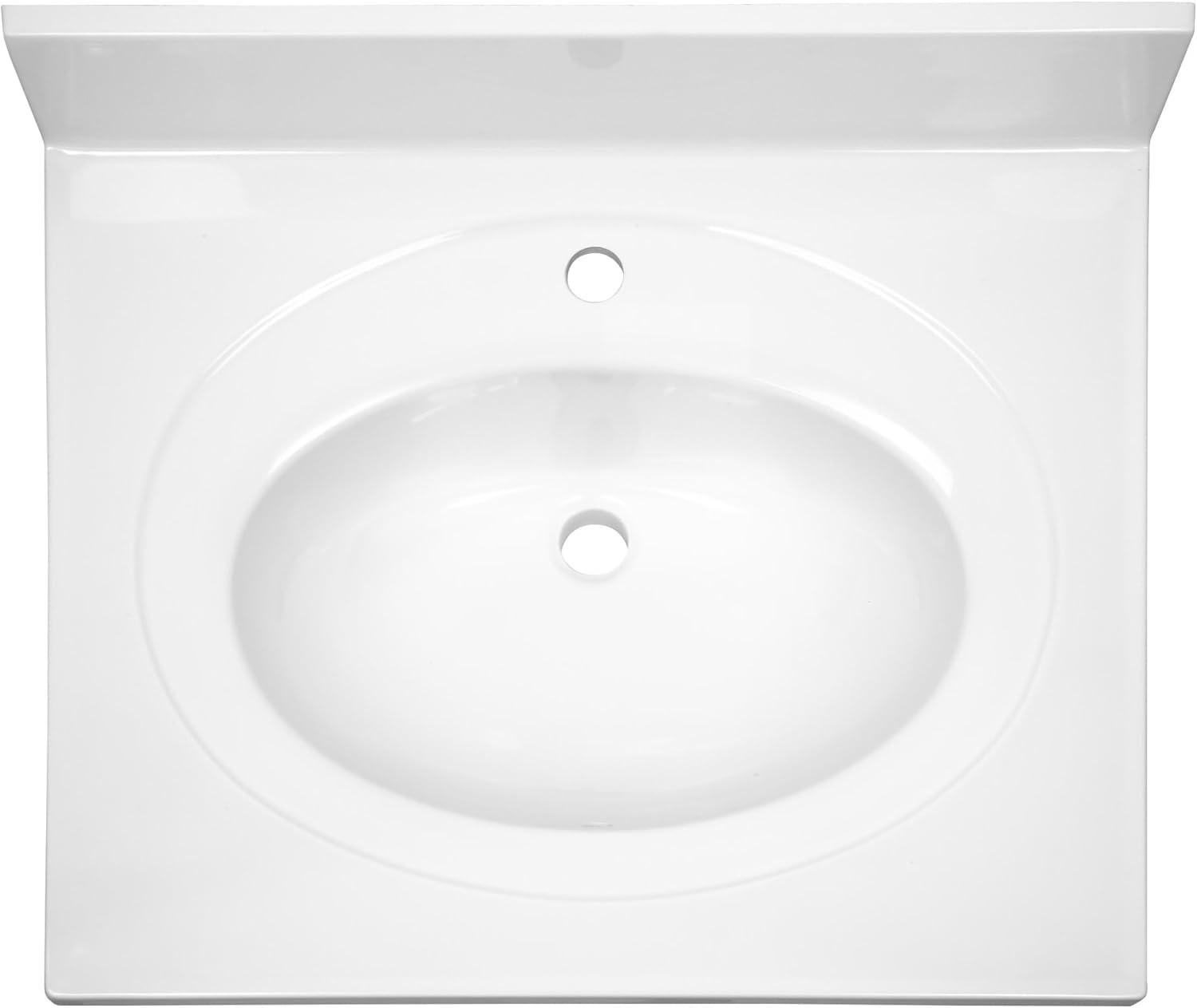 Cultured Marble Vanity Top – 25-Inch Single Bowl Sink Single Hole Mount with Integrated Backsplash – Reinforced Packaging – Solid White, Design House, 554600