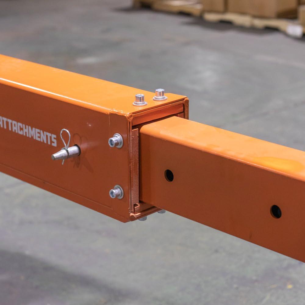 Titan Attachments Fork Mounted Adjustable Hoist Jib Boom Crane, Manual Telescopes 79"-147", 6000 LB Lift Capacity, Two 3 Ton Swivel Hooks, Ideal for Warehouse or Factories