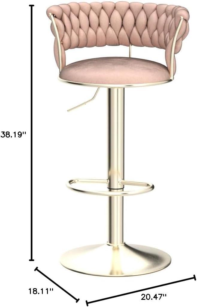 Kakotito 360° Velvet Swivel Bar Stools with Low Back & Footrest, Adjustable Counter Barstools, Silver Bar Stool (Set of 2 - Silver Version, Pink)