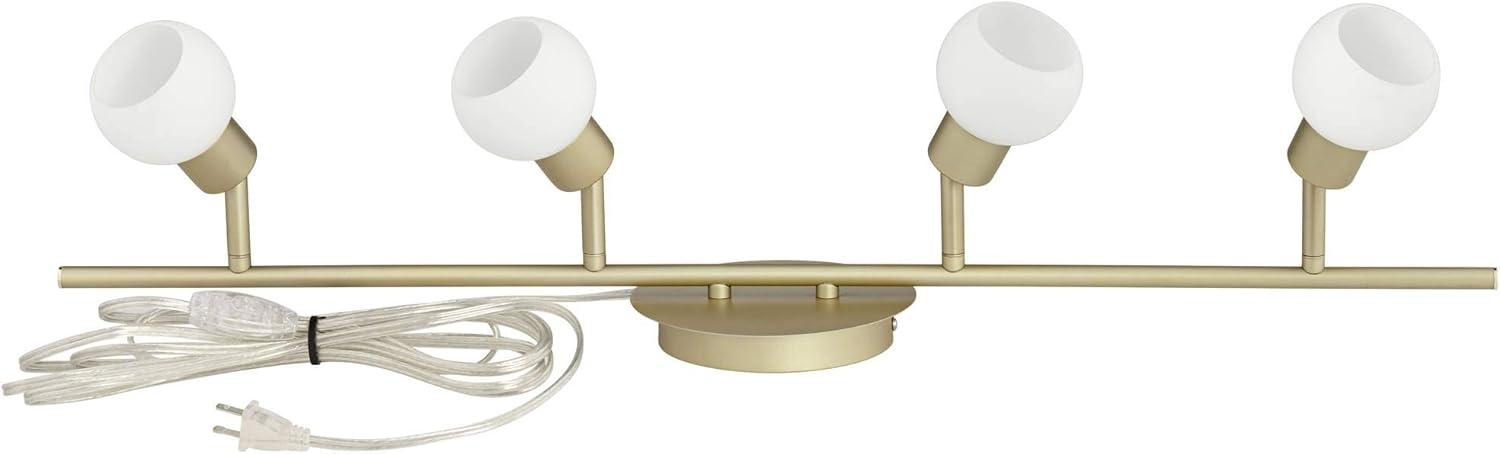 Pro Track Globe 4-Head LED Ceiling Track Light Fixture Kit Plug In Corded Adjustable Gold Brass Finish Modern Kitchen Bathroom Dining 31 3/4" Wide