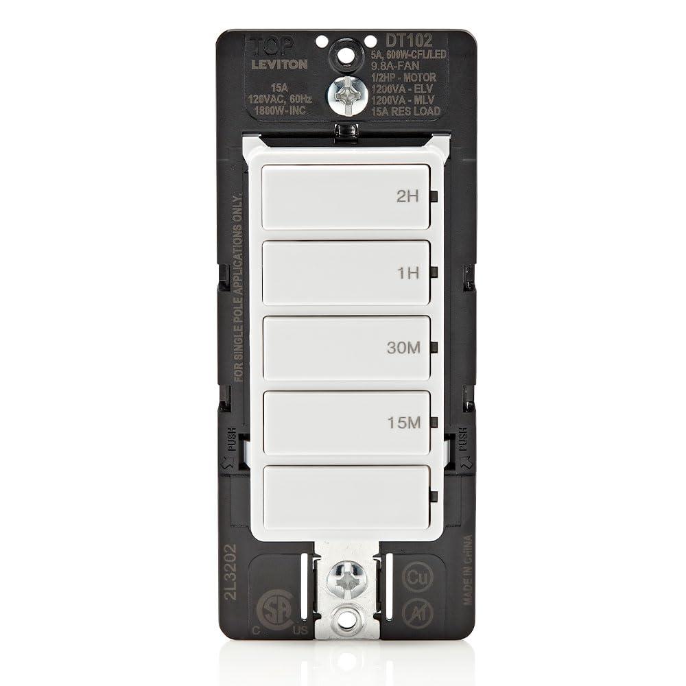 Decora 15 Amp 2-Hour Indoor In-Wall Timer Switch, 1/2 HP/9.8 Amp Fan/Motor, No Neutral Required, Single Pole, White