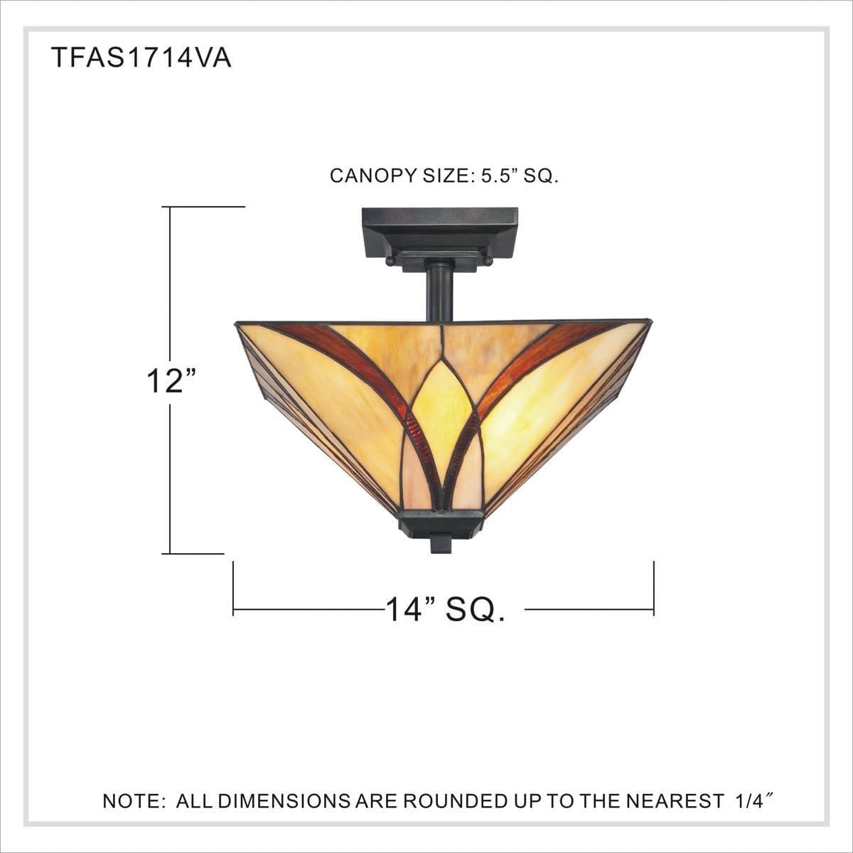 Valiant Bronze 14" Tiffany Glass Semi-Flush Mount Light