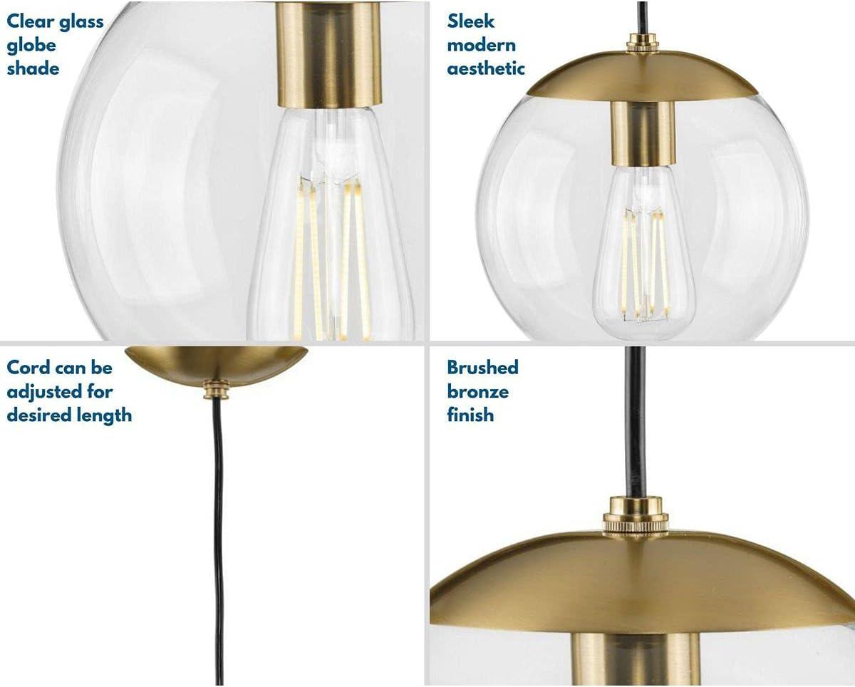 Progress Lighting Atwell 1-Light Glass Globe Pendant, Brushed Nickel, Clear Glass Shade