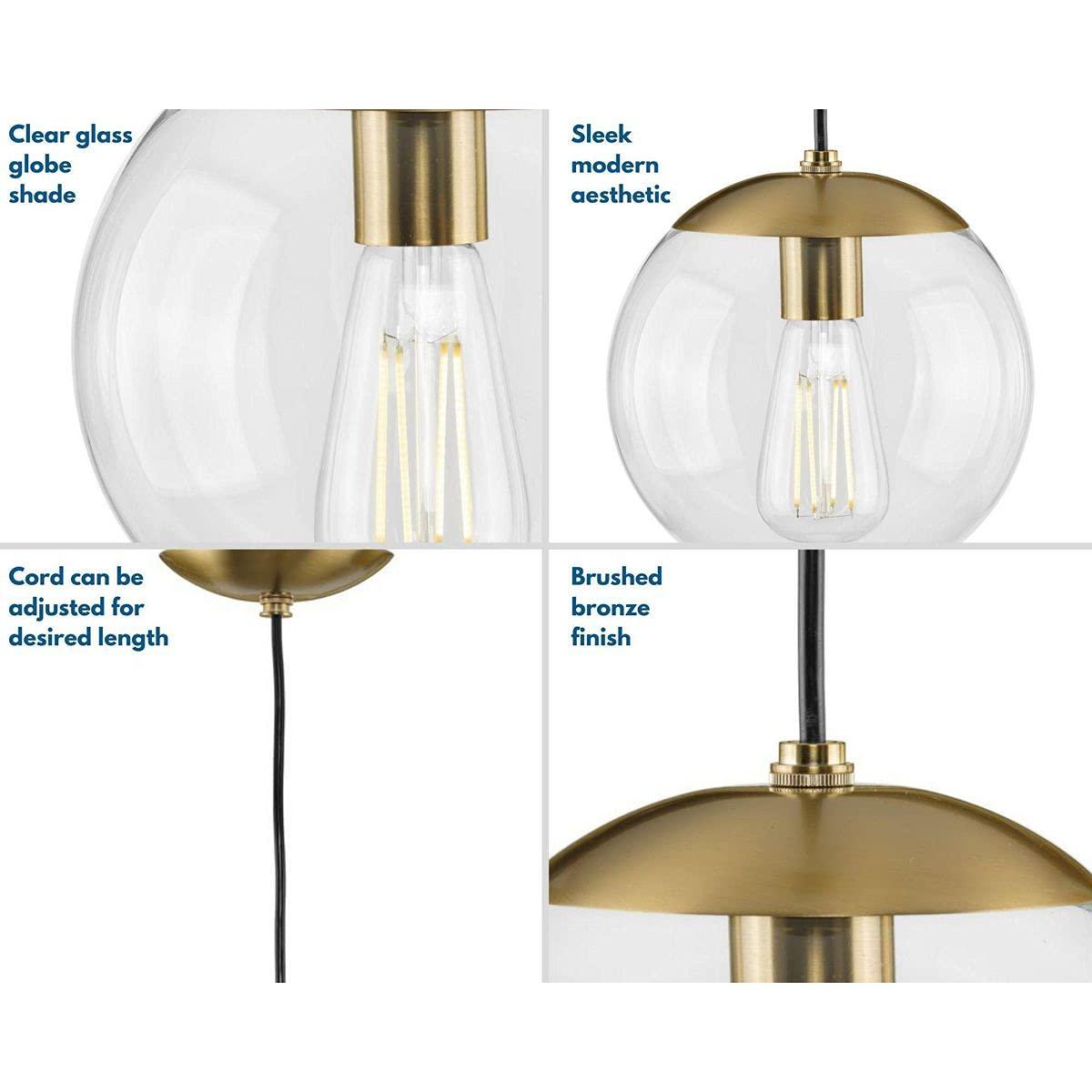 Progress Lighting Atwell 1-Light Glass Globe Pendant, Brushed Nickel, Clear Glass Shade