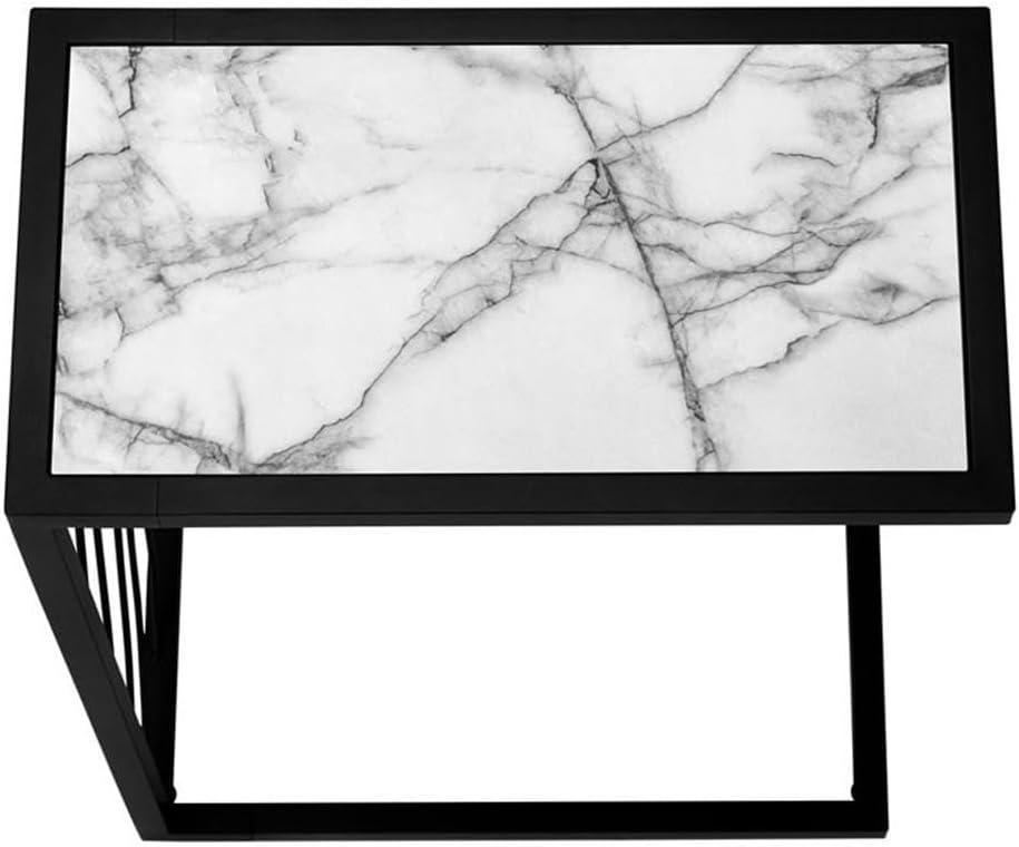 Monarch Specialties Accent Table C-Shaped End Side Snack Living Room Bedroom Metal Laminate White Marble Look Black Contemporary Modern