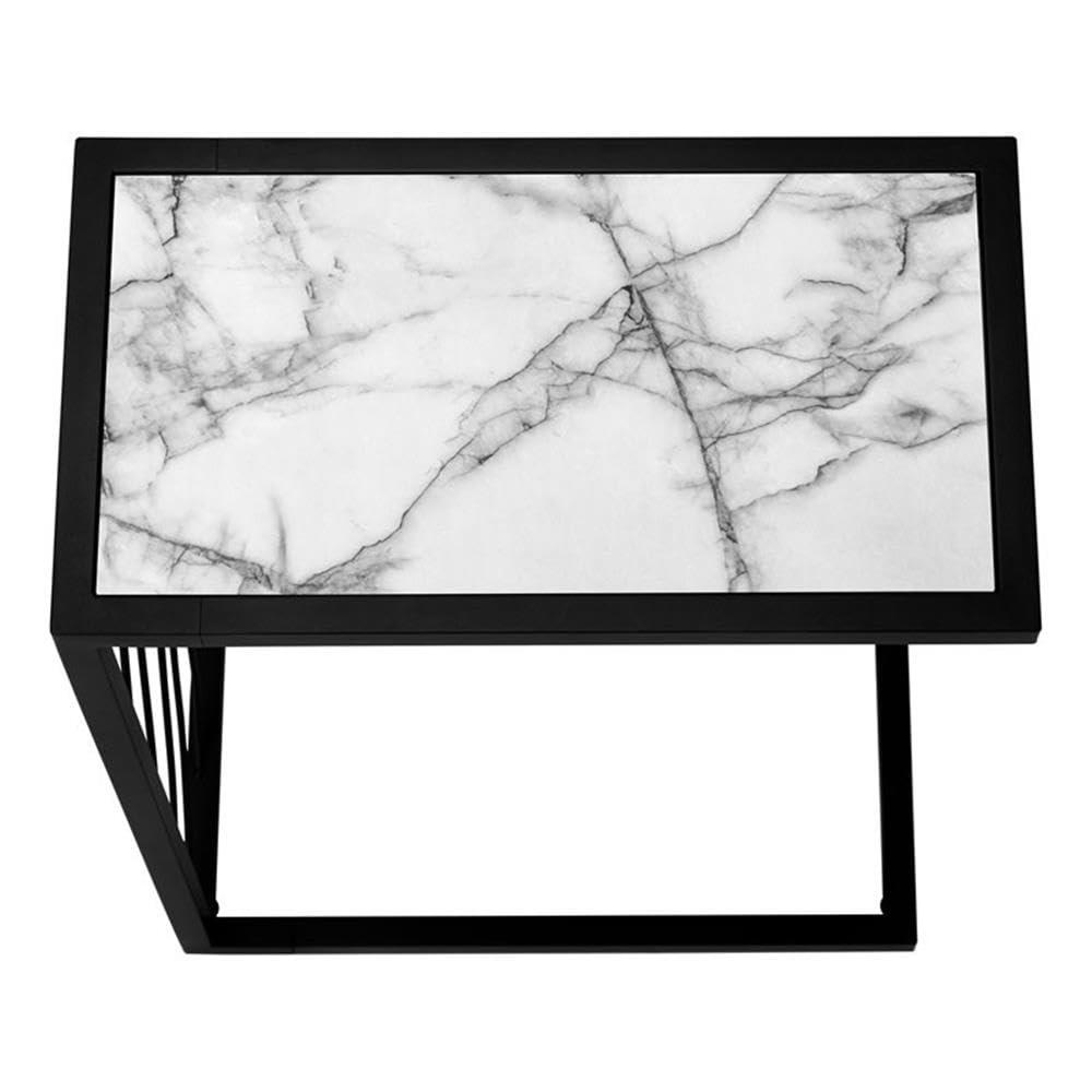 Monarch Specialties Accent Table C-Shaped End Side Snack Living Room Bedroom Metal Laminate White Marble Look Black Contemporary Modern