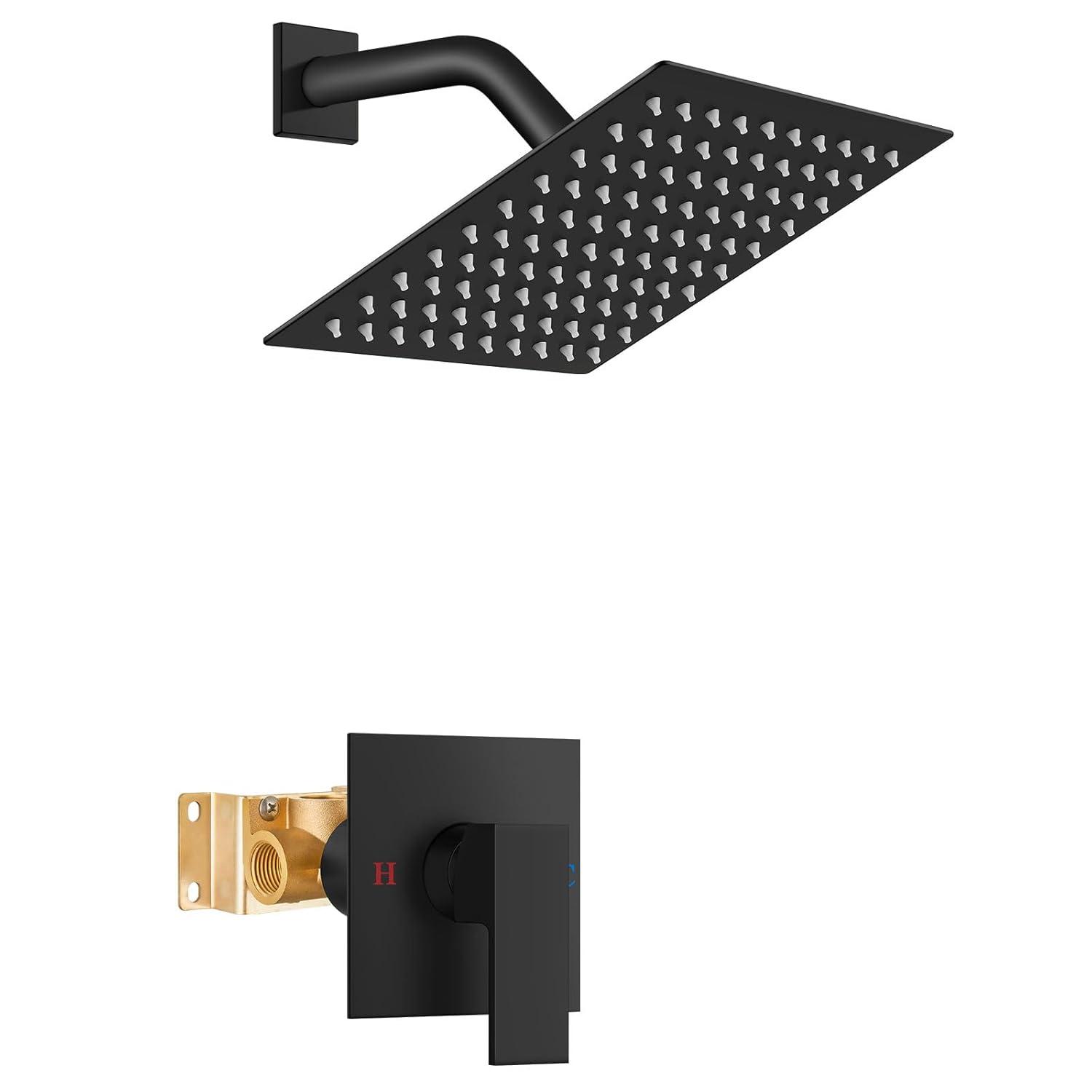 Matte Black Shower Faucet Set Bathroom Rain Shower System 8in Shower Head Combo