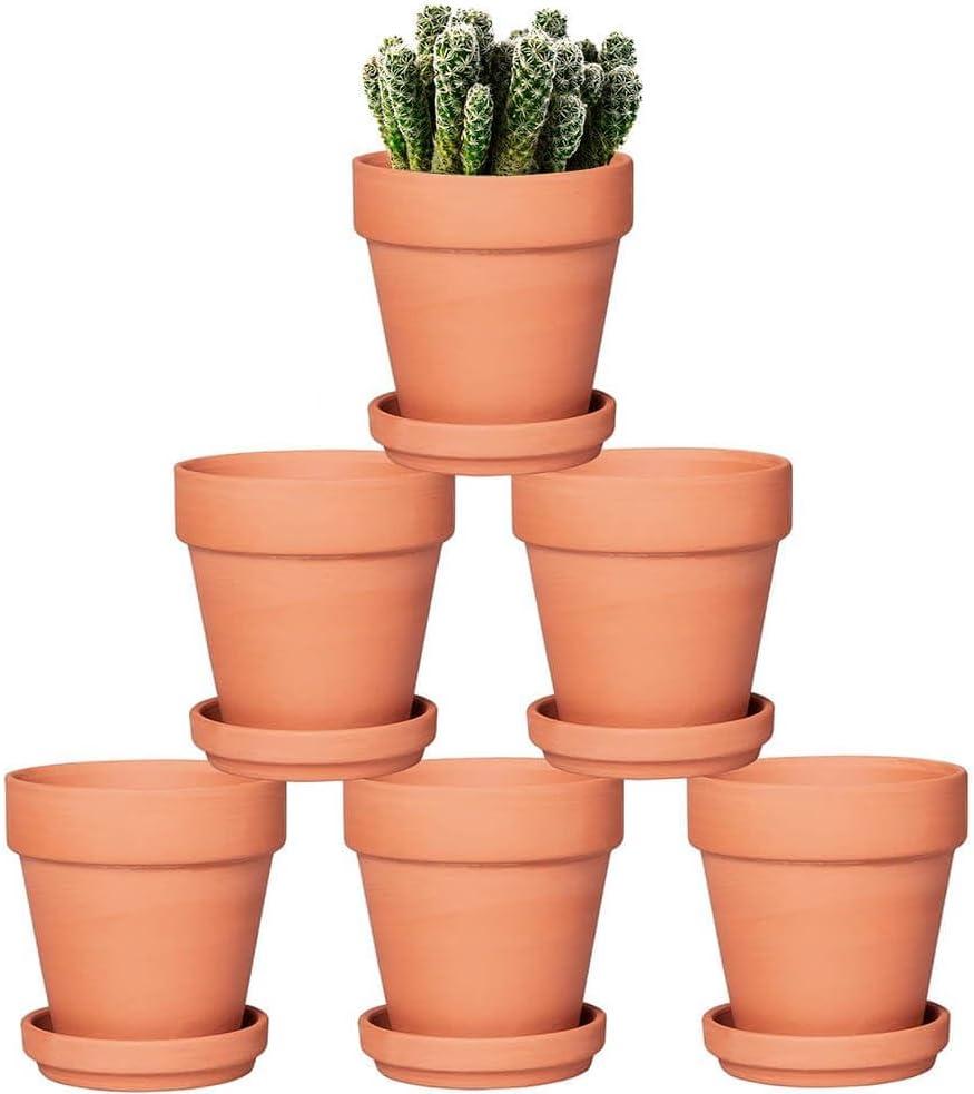 Terracotta Round Clay Plant Pots with Saucer, 5" Set of 6