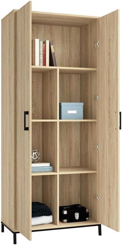 2 Door North Avenue Storage Cabinet Charter Oak - Sauder: Modern Laminated Tall Cabinet with Adjustable Shelves