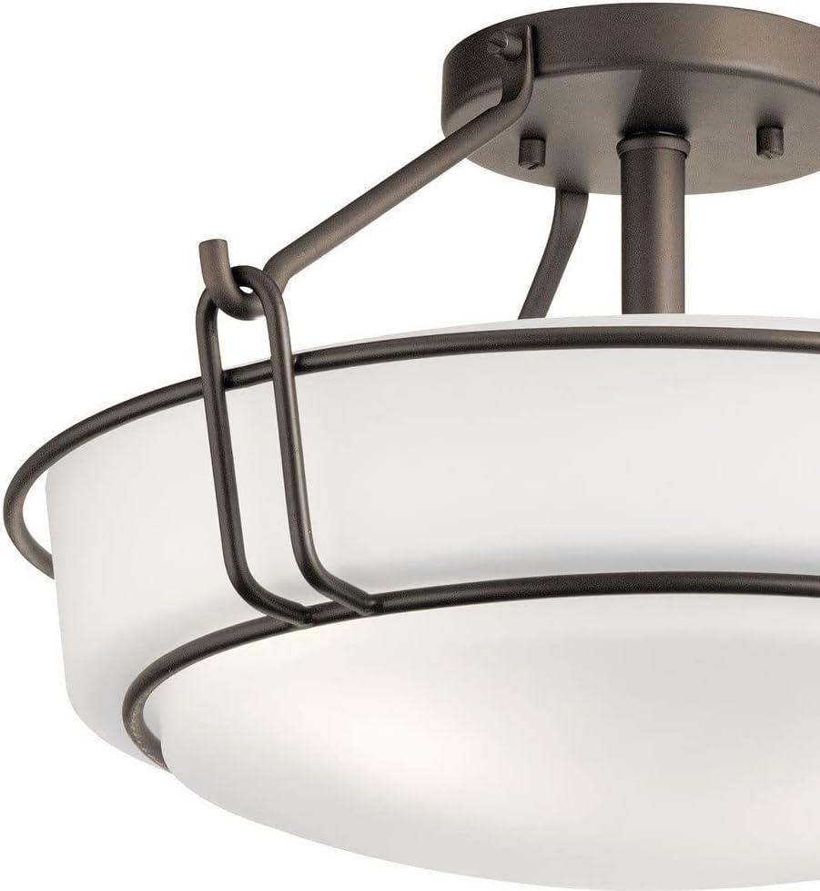 Alkire 16.5" 3 light Semi Flush with Satin Etched White Glass in Brushed Nickel