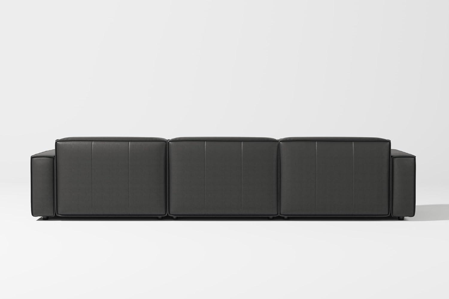 Hokku Designs Hamall Valencia Nathan Full Aniline Leather Modular Sofa With Down Feather, Three Seats, Black Color