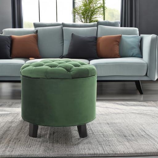 Amelia Tufted Storage Ottoman - Navy - Safavieh