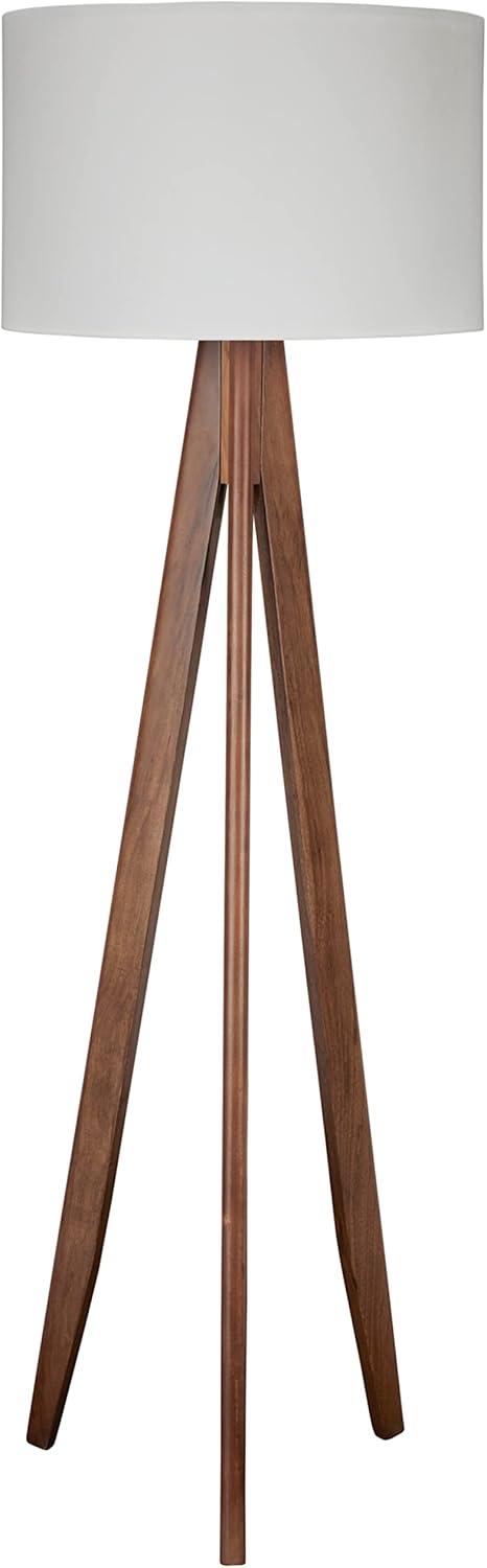 Contemporary Tripod Floor Lamp in Brown with Drum Shade