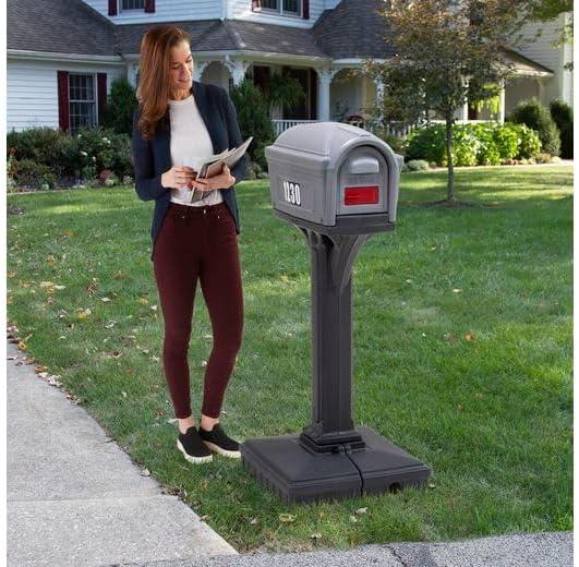 Gray and Charcoal Plastic Pedestal Mailbox with Post