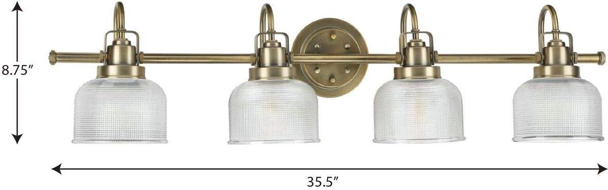 Archie Collection Four-Light Vintage Brass Clear Double Prismatic Glass Coastal Bath Vanity Light